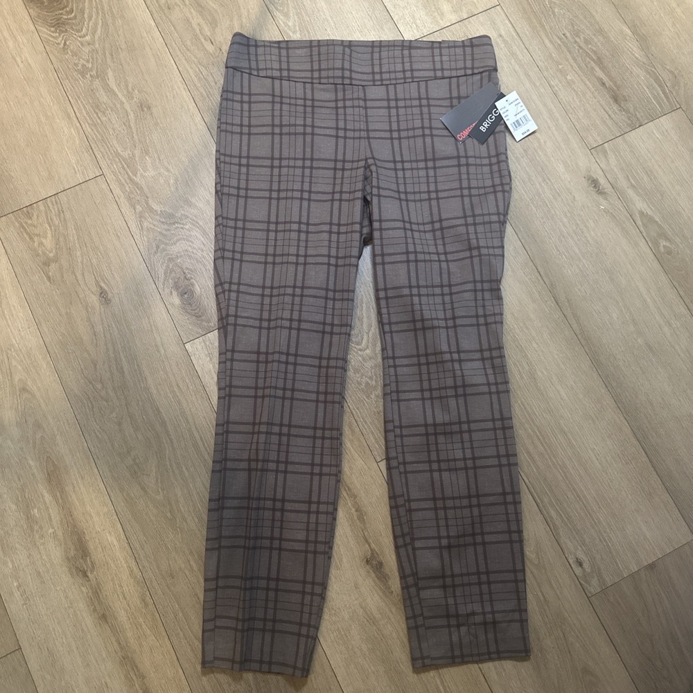 Briggs New York Women 1X‎ Brown Plaid Comfort Waist Hidden Elastic Pants